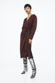 Satin Wrap-front Dress - Burgundy - Ladies HampM US at H&M